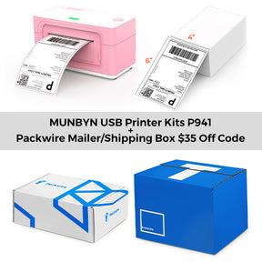 【Munbyn Day Exclusive Bundle】MUNBYN 4"x6" Thermal Shipping Label Printer P941 Kit | Pink