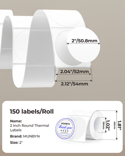 MUNBYN 2" Dual-Color Thermal Labels for RW405B Product and Packaging Stickers