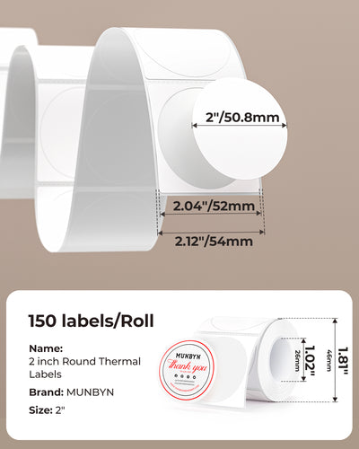 MUNBYN 2" Dual-Color Thermal Labels for RW405B Product and Packaging Stickers