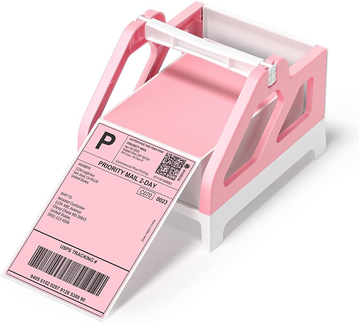 MUNBYN CA Roll and Fan-Fold Holder for label printer accessories, shown in black with adjustable components.