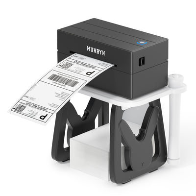 Black and white ILH02 label holder for MUNBYN CA label printer accessories, showing a sleek, durable plastic design.