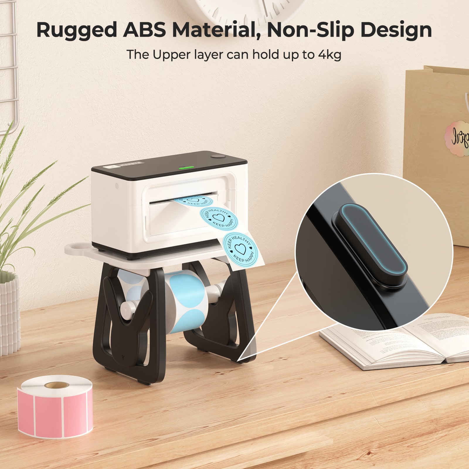 Black and white ILH02 Label Holder for MUNBYN CA label printer accessories, designed to secure and organize labels efficiently.