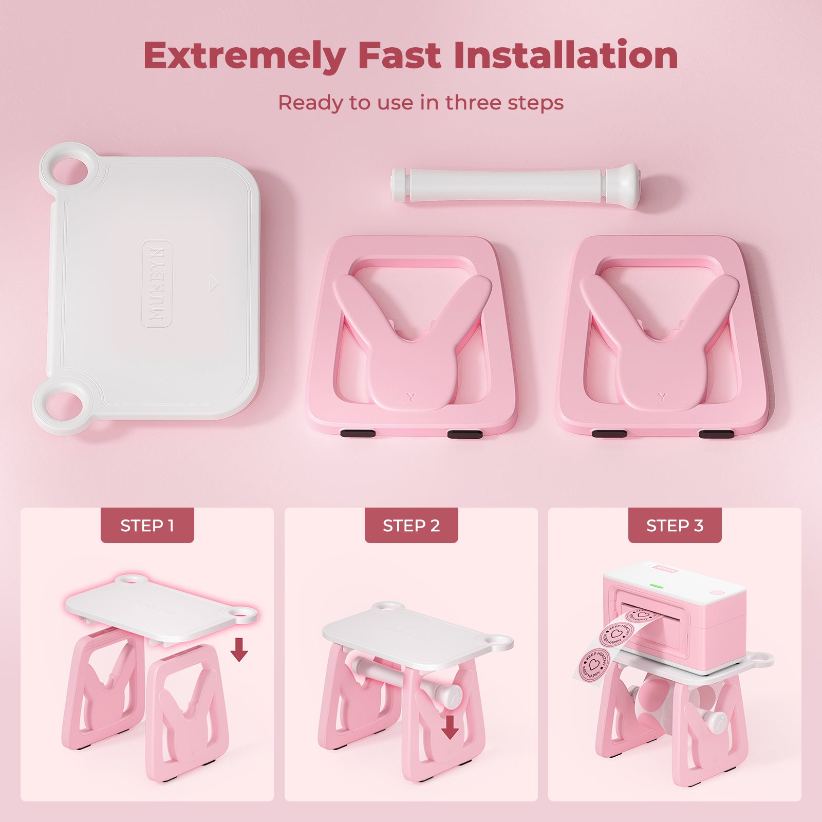 Six MUNBYN CA ILH02 label holder accessories for label printers, shown in pink on a white background.