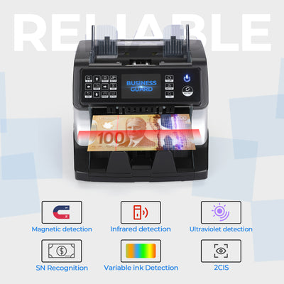 MUNBYN CA IMC01 Money Counter Machine in black, featuring a compact design and digital display for efficient cash counting.