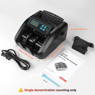 Black MUNBYN CA IMC51 Money Counter Machine with digital display and compact design, used for counting cash efficiently.