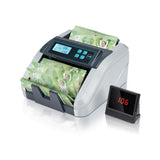 MUNBYN CA IMC51 money counter machine showing bills being counted in a professional setting