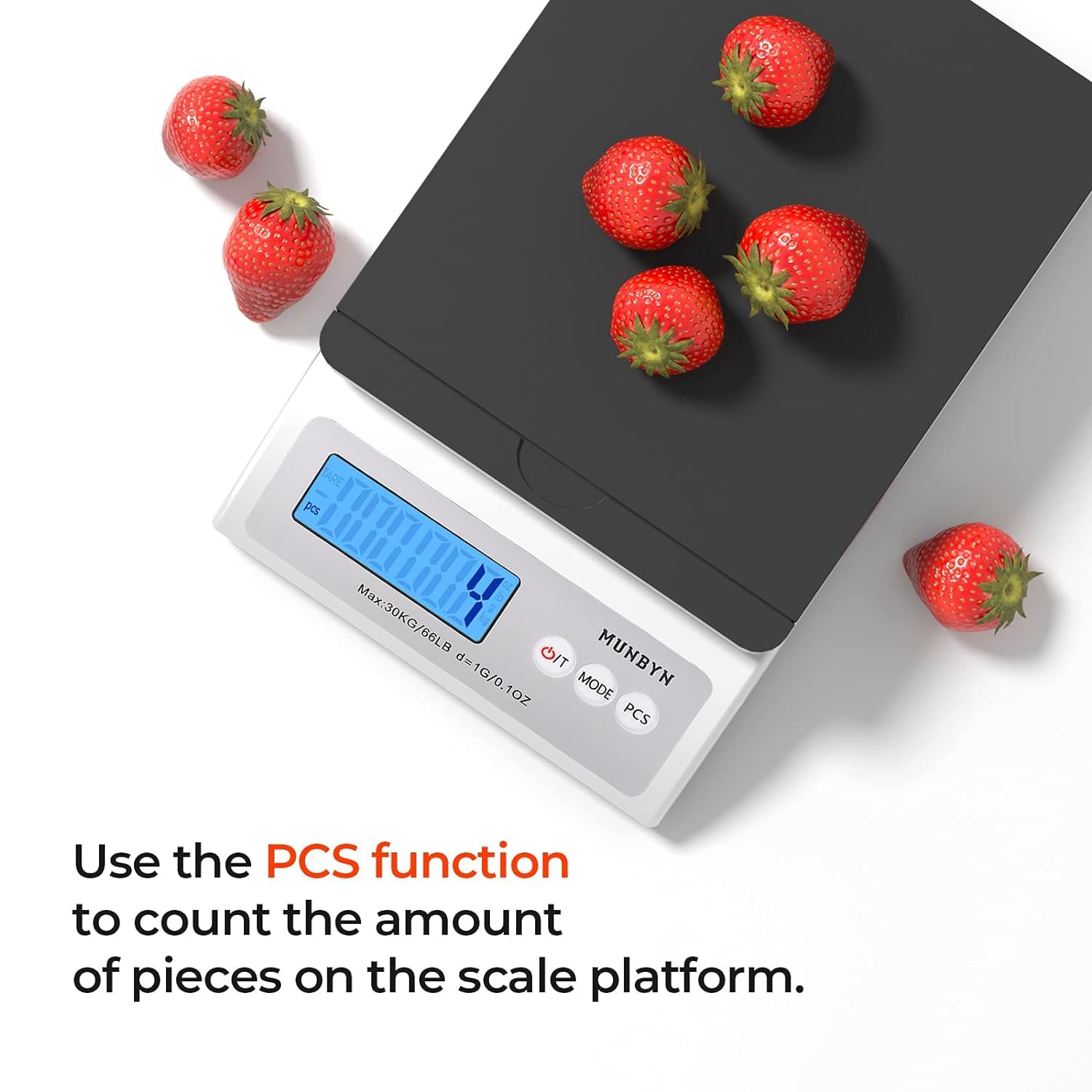 Black MUNBYN CA IPS01 postal scale used as a label printer accessory with digital display and compact design.