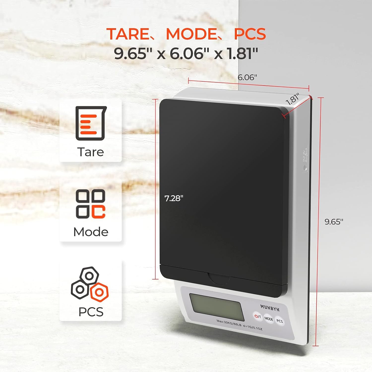 Black IPS01 Postal Scale for MUNBYN CA label printer accessories, showing digital display and compact design.