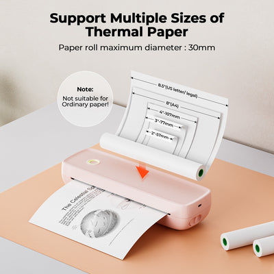 MUNBYN CA ITP04 A4 thermal printer printing document on white paper with control buttons visible