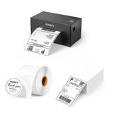 Thermal label printer kit by MUNBYN CA, RealWriter 130B model, with black printer and label rolls ready for use.