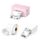 MUNBYN CA RealWriter 130B thermal label printer kit with compact design and multiple labels on a white background.