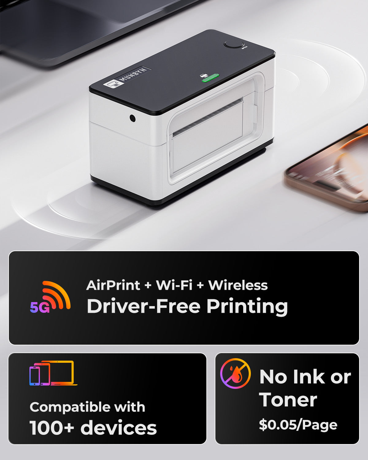 MUNBYN RealWriter 941AP AirPrint Thermal Label Printer Kit