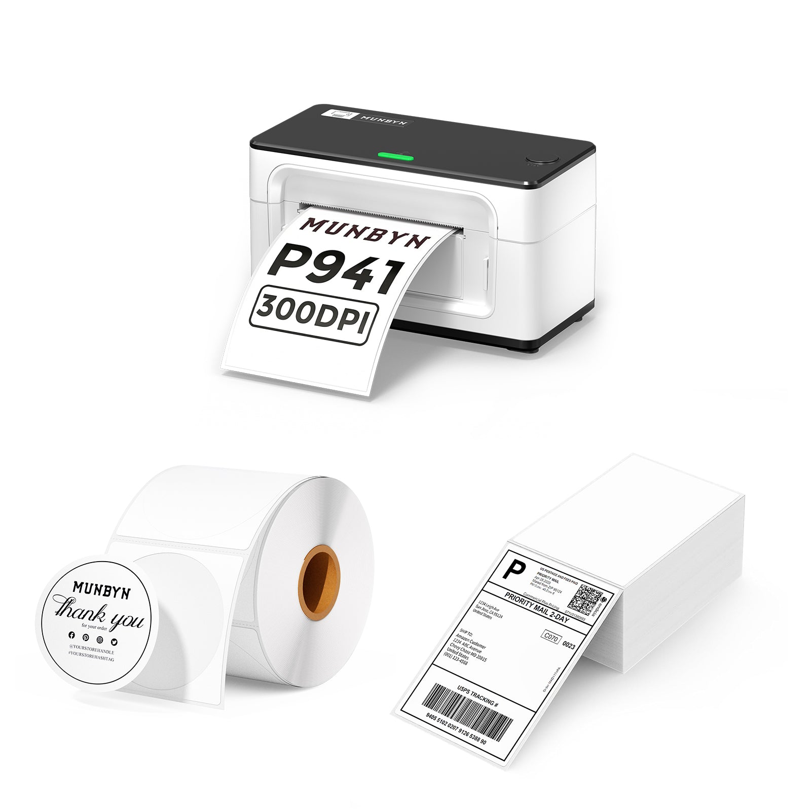 MUNBYN RealWriter 941BP Bluetooth Thermal Label Printer 300DPI Kit