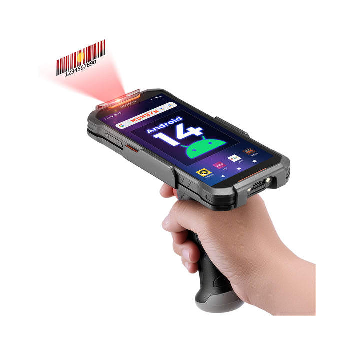 MUNBYN AS01P barcode scanner with black handle and scanning window, designed for efficient barcode reading.