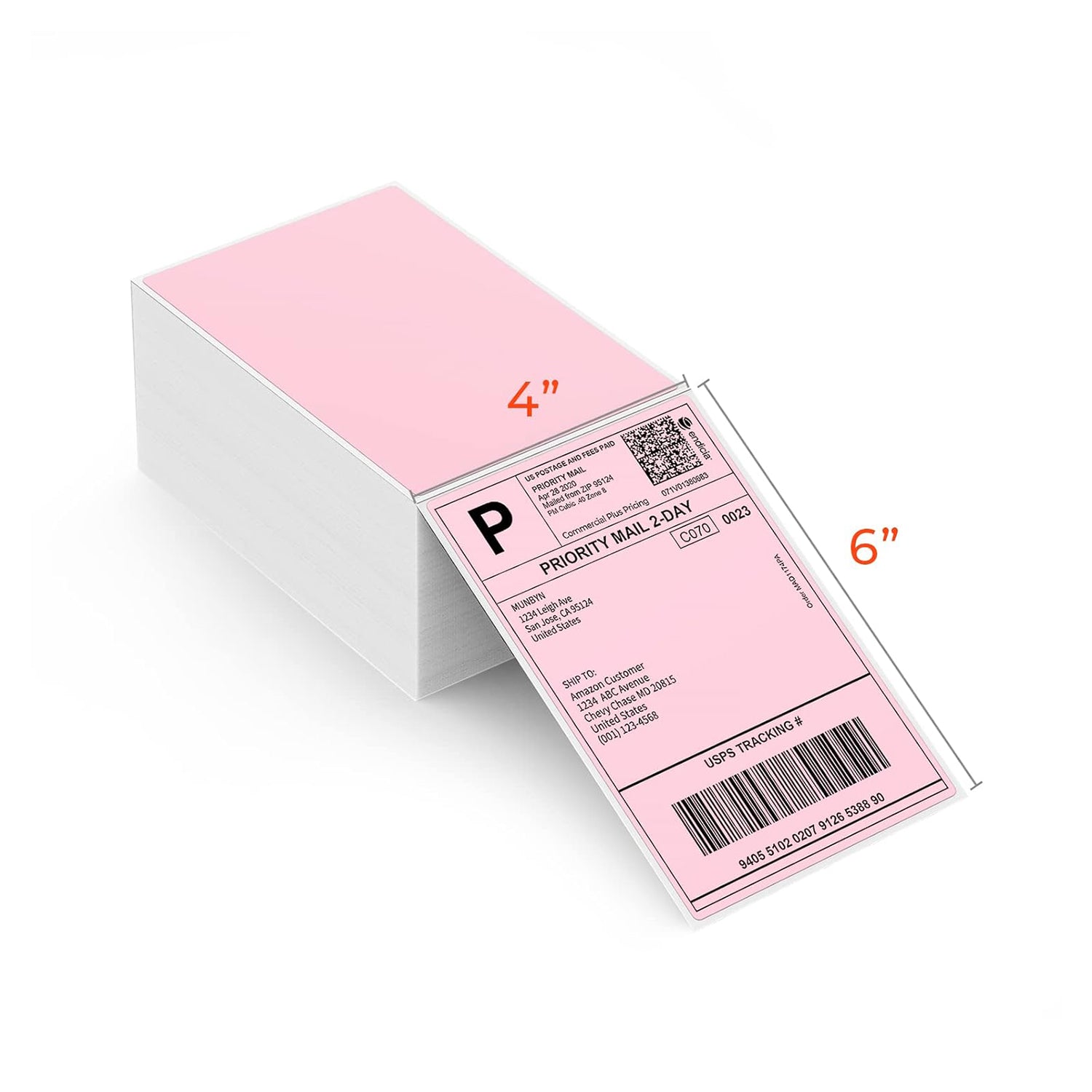 4x6 inch fan-fold labels on label printer paper by MUNBYN CA, showing neatly stacked sheets for printing.