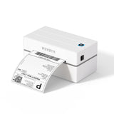 MUNBYN CA RealWriter 130B thermal label printer kit with white printer and labels ready for shipping or office use