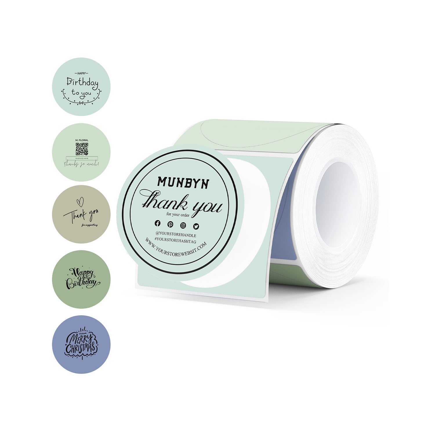Morandi 2-inch label printer paper rolls by MUNBYN, featuring colorful, decorative labels suitable for various labeling needs.