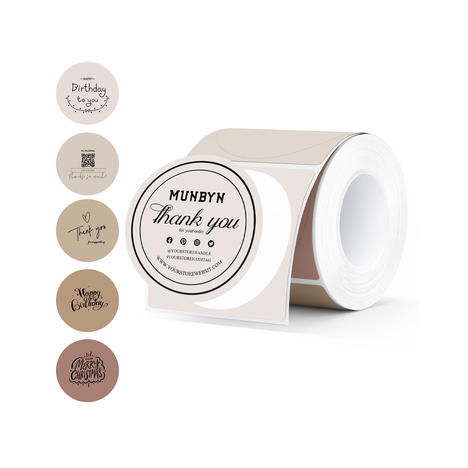 Two sheets of 2-inch Morandi-colored label printer paper from MUNBYN, showing vibrant pastel label designs.