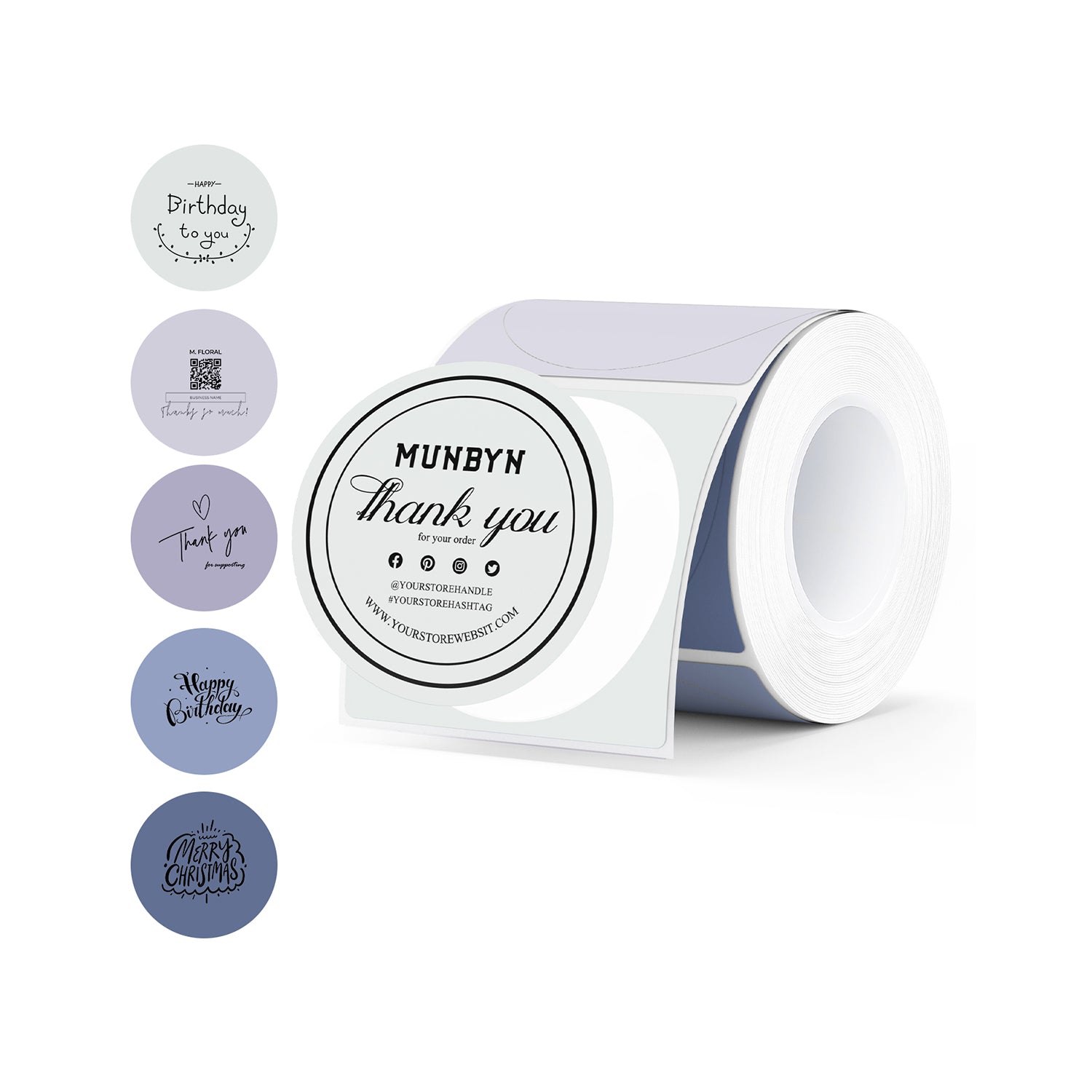 Close-up of MUNBYN 2-inch Morandi Labels on label printer paper, showcasing soft pastel colors and printed label details.