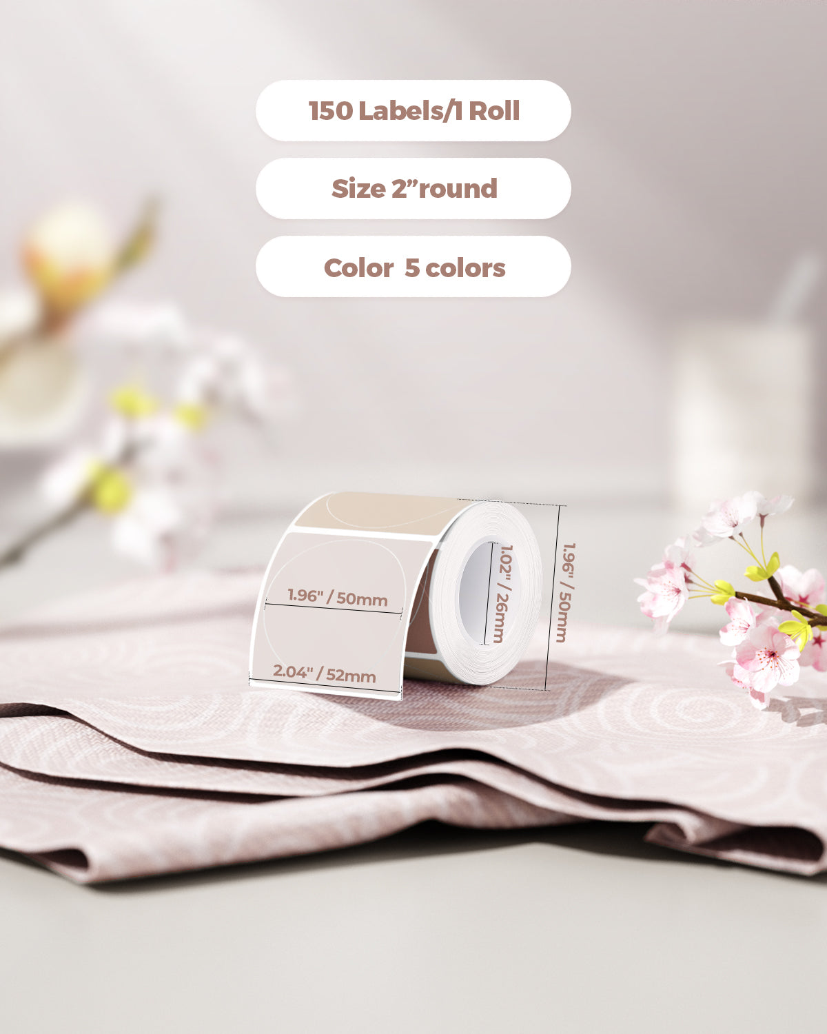 Two Morandi-colored labels printed on MUNBYN 2-inch label printer paper, showcasing vibrant, high-quality label designs.