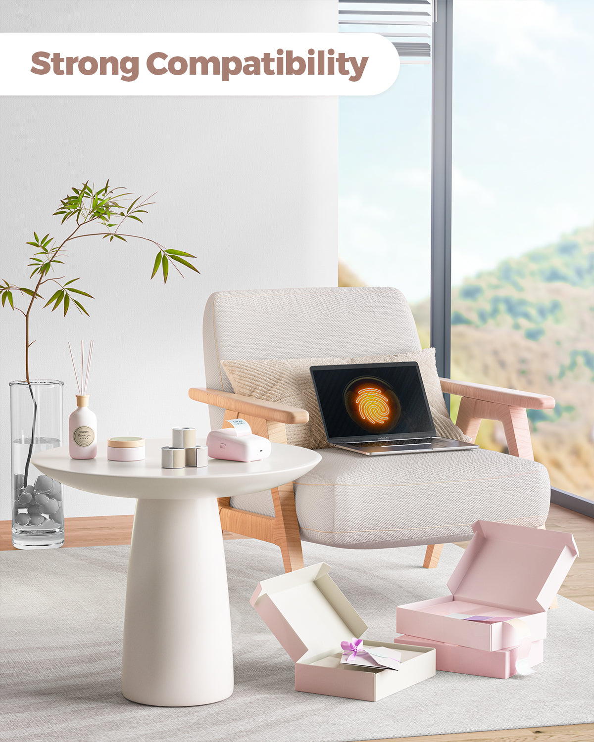 Two 2-inch Morandi Labels printed on MUNBYN label printer paper, showcasing colorful, artistic label designs on a white background.