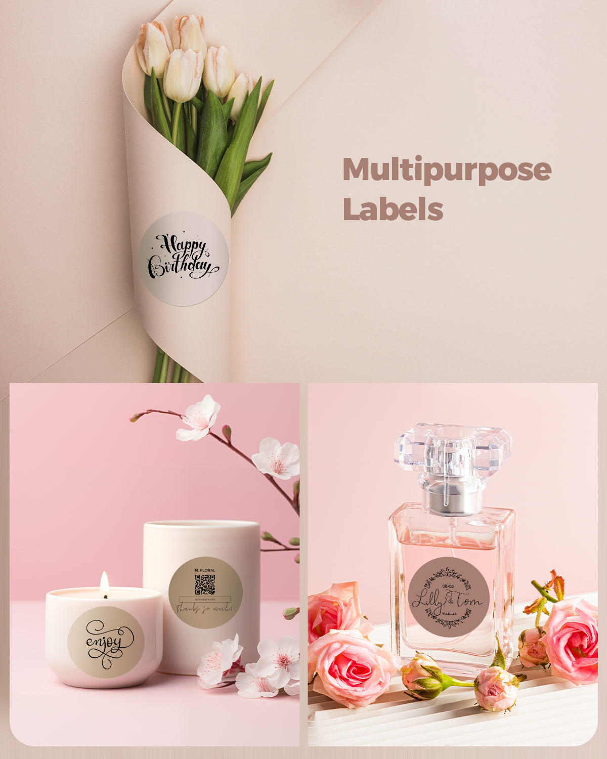 MUNBYN 2-inch Morandi labels printed on label printer paper, showing soft pastel shades on a clean white background.