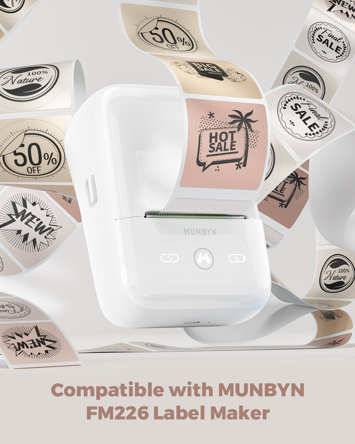 Pair of 2-inch Morandi labels on MUNBYN label printer paper roll, showcasing colorful, pastel-colored label designs for versatile use.