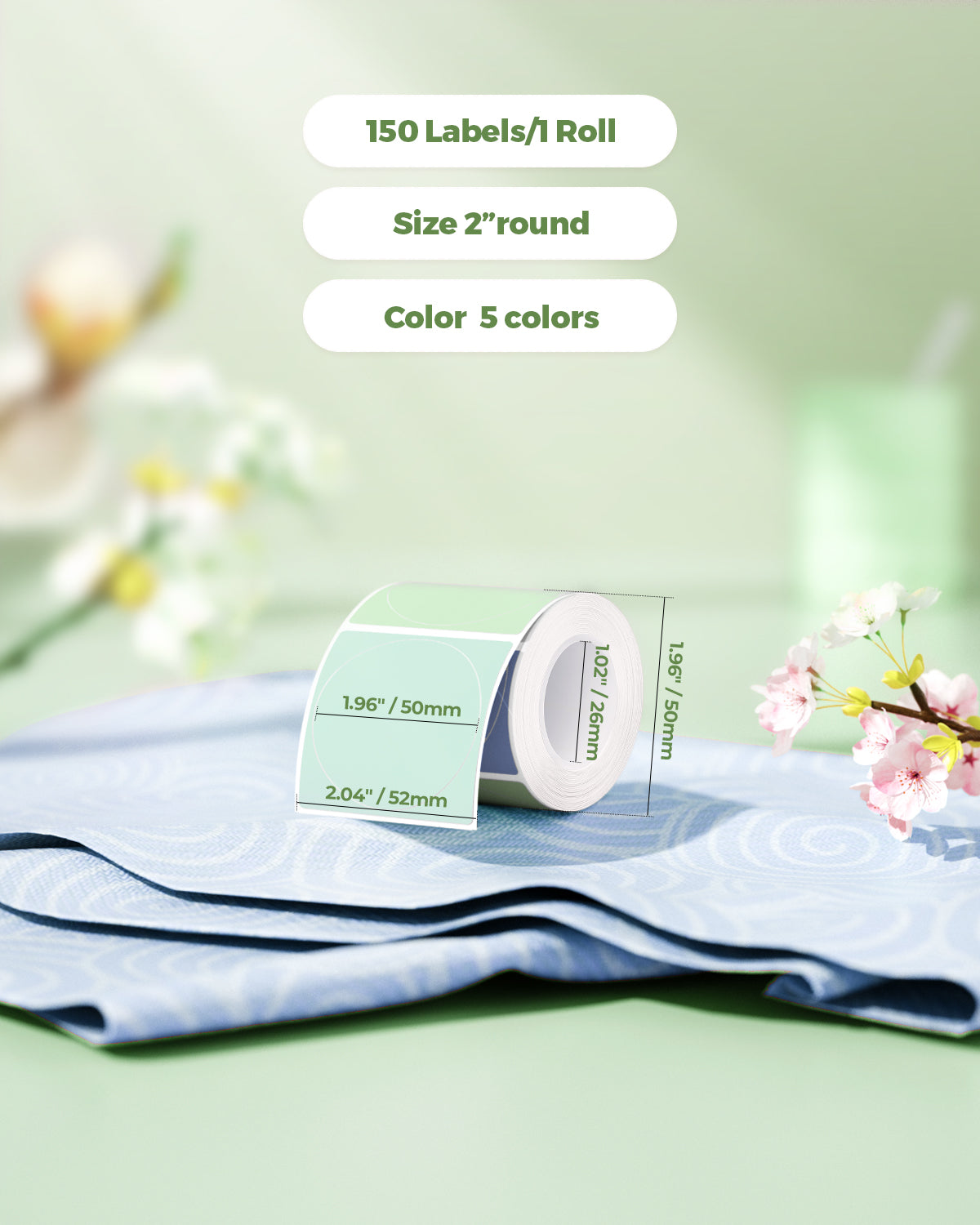 Two Morandi-colored labels printed on MUNBYN 2-inch label printer paper, showcasing elegant, pastel-toned label designs.