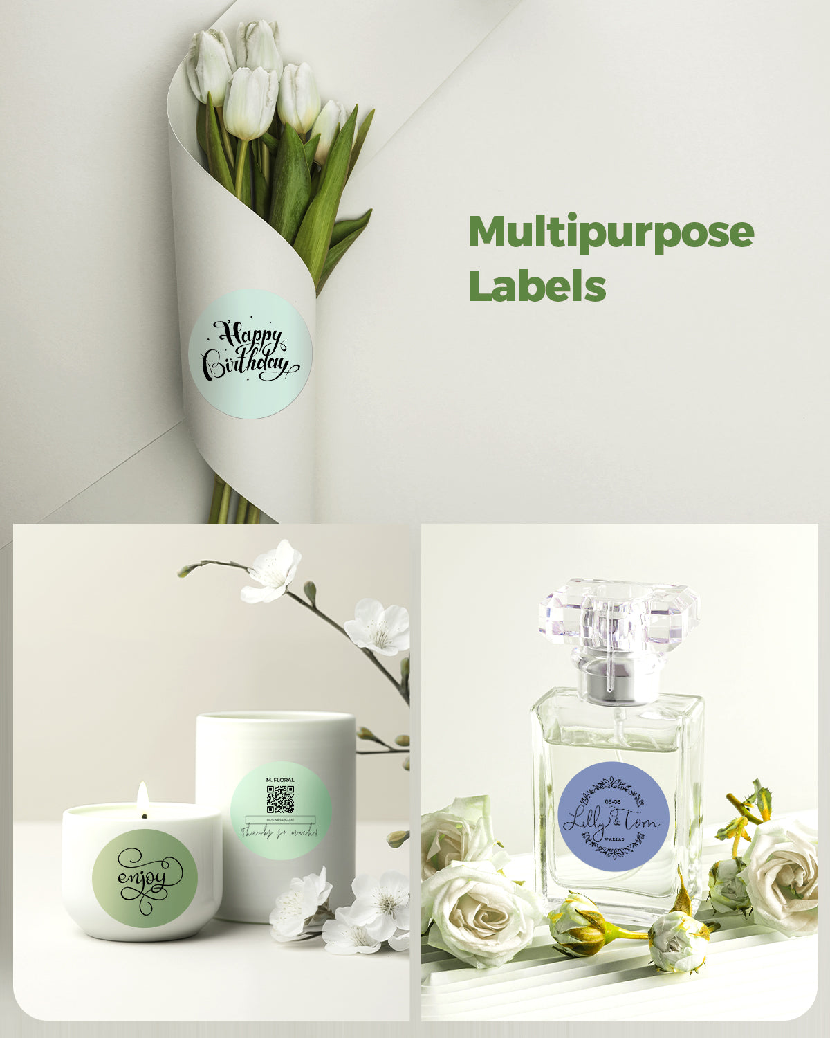 Two-inch Morandi labels printed on MUNBYN label printer paper, featuring soft pastel colors and clean label design.