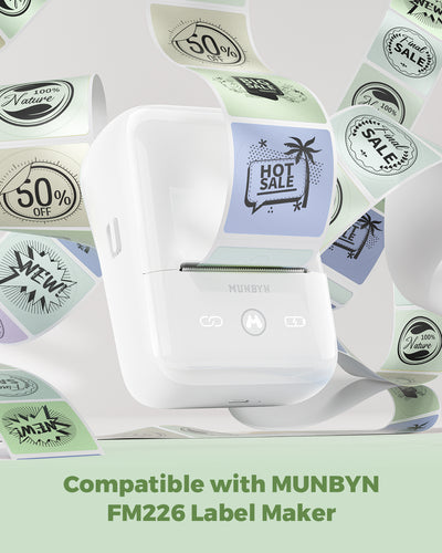 Two 2-inch Morandi-colored labels printed on MUNBYN label printer paper, showcasing vibrant, smooth label designs.