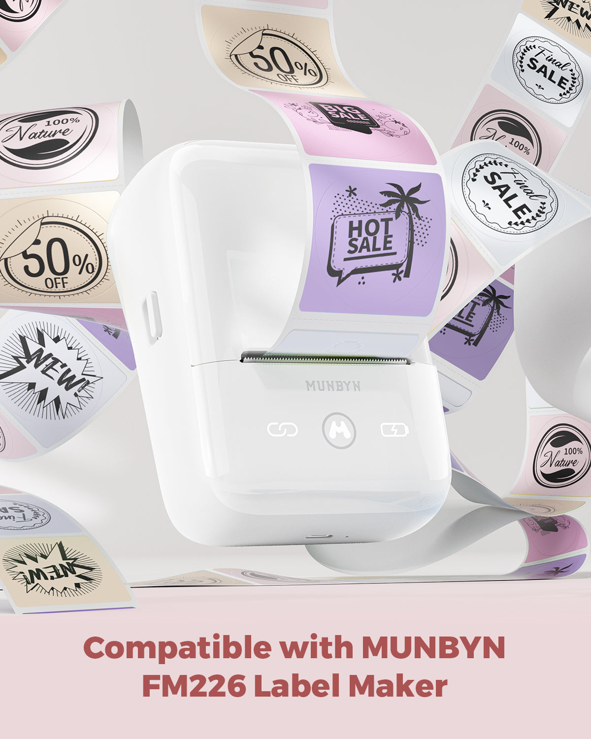 MUNBYN 2-inch Morandi Labels on label printer paper roll, showcasing soft pastel colors and smooth surface for printing.