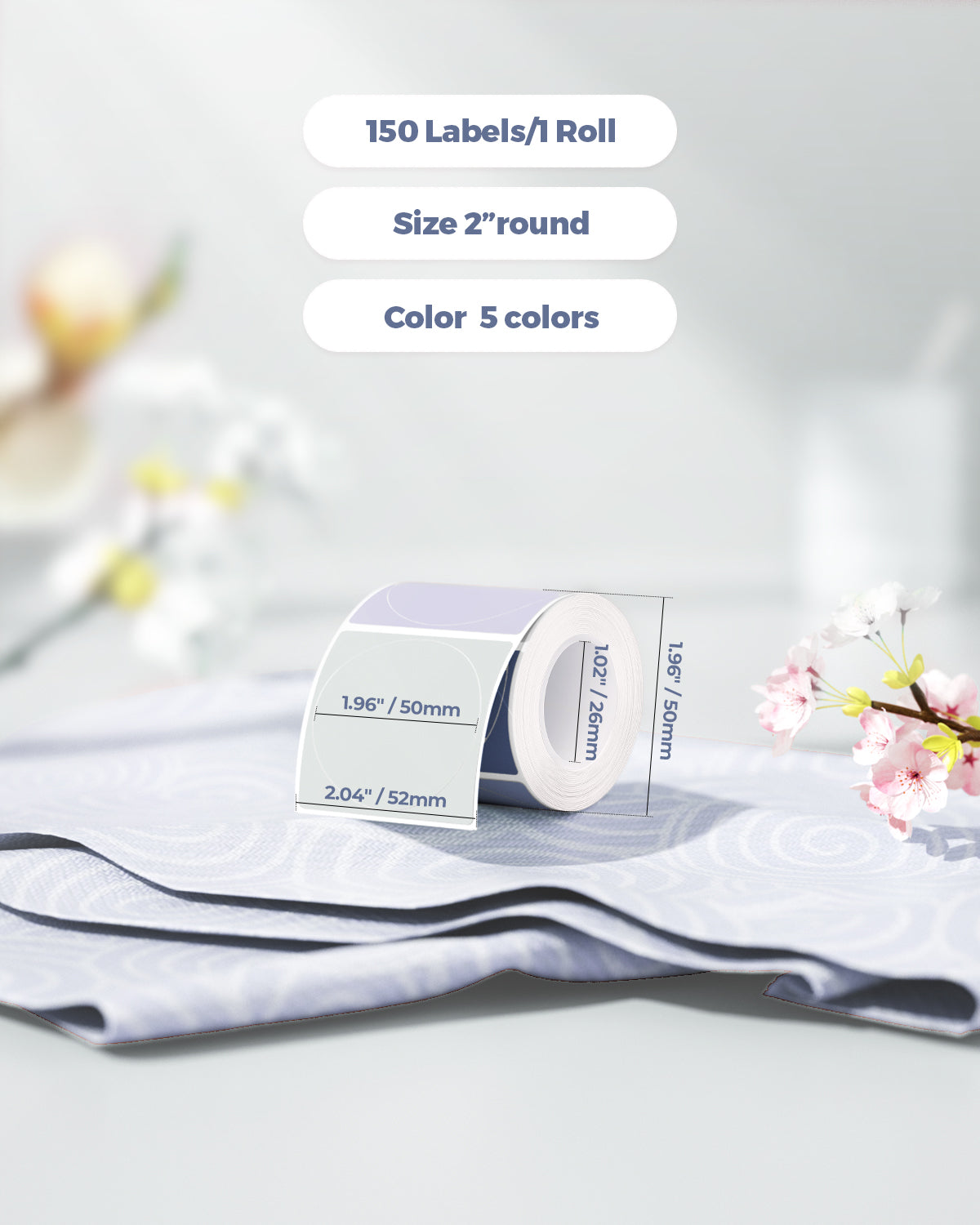 White Morandi 2-inch label printer paper roll from MUNBYN, showcasing smooth, durable labeling material for printers.