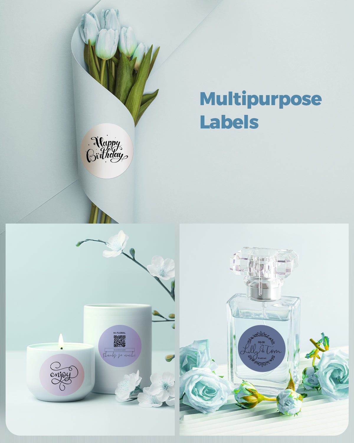 White 2-inch Morandi labels printed on MUNBYN label printer paper, showcasing smooth, vibrant label designs.