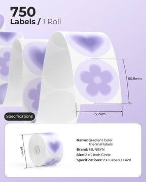 MUNBYN's decorative 2-inch circle thermal labels come with 750 labels per roll.