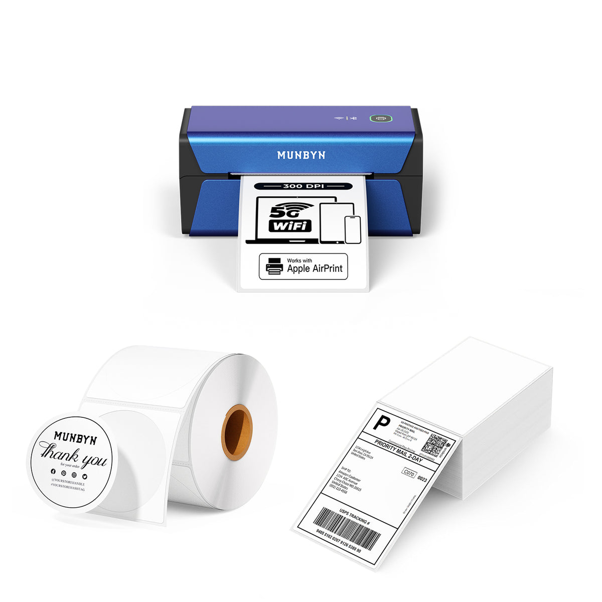 MUNBYN RW401AP 300DPI AirPrint Thermal Label Printer Kit for Small Business Labeling