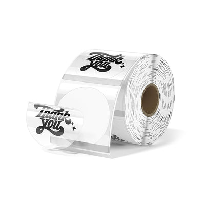 Two-inch clear labels printed on label paper from MUNBYN CA, suitable for product packaging and organization.