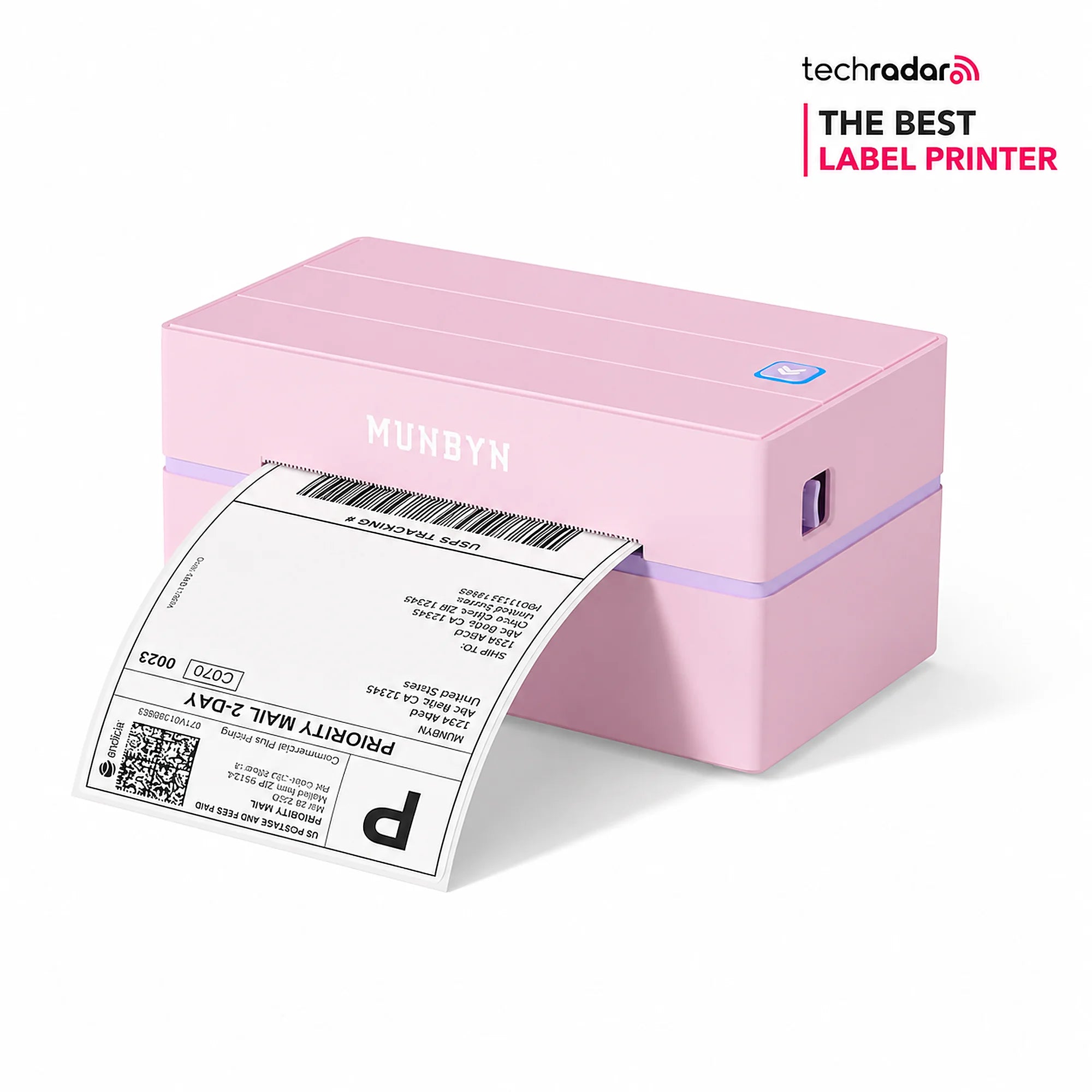 MUNBYN CA RealWriter 130B thermal label printer kit with compact design and control panel, ideal for label printing.