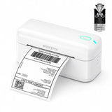 White label printer with a printed label on a white background, featuring the brand 'MUNBYN'.