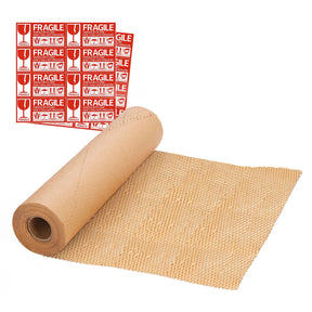 MUNBYN Honeycomb Packing Paper, 15"x120' Eco Friendly Packing Paper for Moving Packaging Gifts, Recyclable Cushion Wrapping Roll Shipping Supplies With 16 Fragile Sticker Labels & 100ft Jute Twine