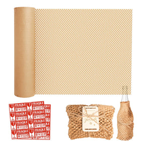 MUNBYN 15"x120' Honeycomb Packing Paper With 16 Fragile Sticker Labels & 100ft Jute Twine