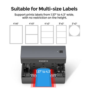 MUNBYN Bluetooth label printer's printable width is up to 108mm, allowing for larger labels to be printed.