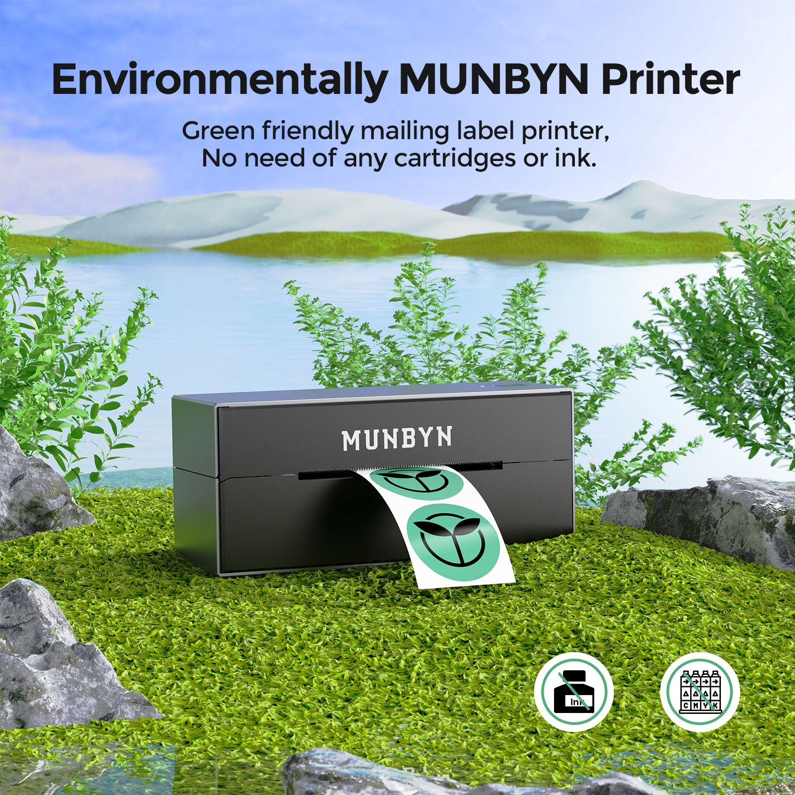 MUNBYN Bluetooth thermal label printer is environmentally friendly, using thermal printing technology that requires no ink or toner, reducing waste and energy consumption.