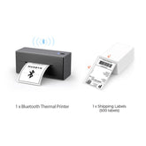 MUNBYN Bluetooth P129 label printer kit includes a black Bluetooth label printer and a stack of 4x6 thermal labels.