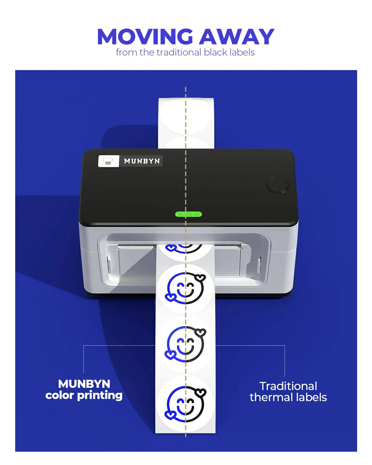 MUNBYN 2" blue on white thermal labels are different from traditional thermal labels.