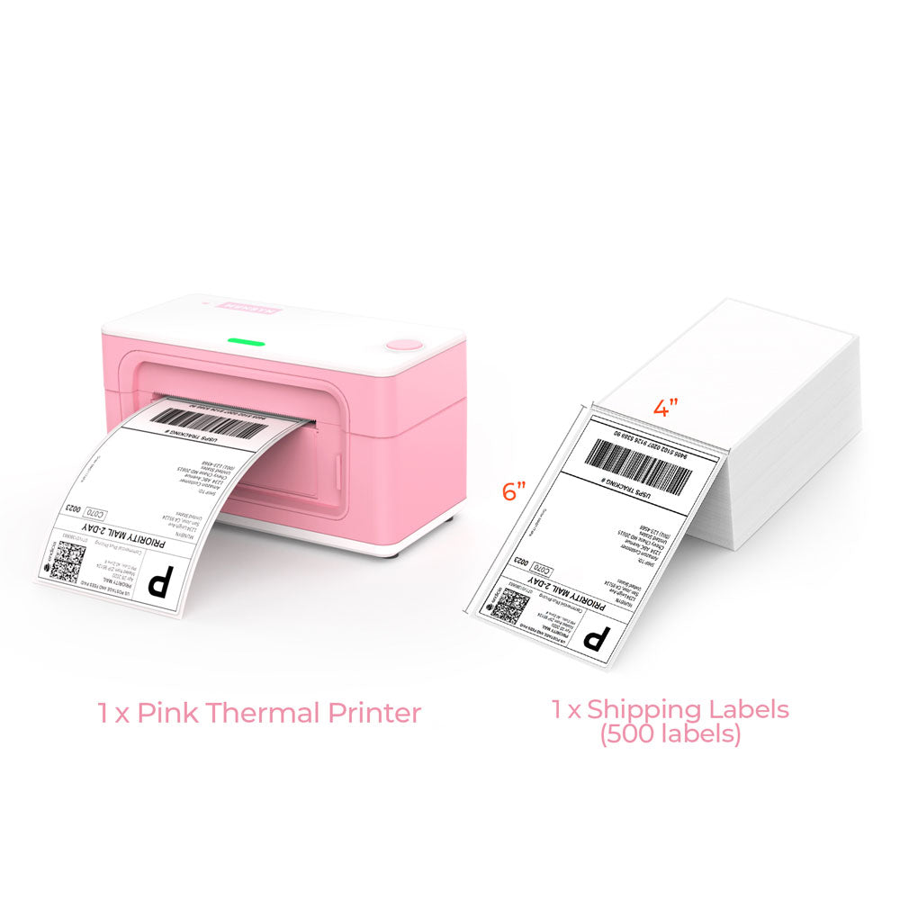 MUNBYN Pink USB model P941 thermal label printer kit includes a pink 4