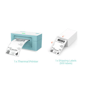 The MUNBYN USB P941 thermal label printer kit includes a green label printer and a stack of 4x6 thermal labels.