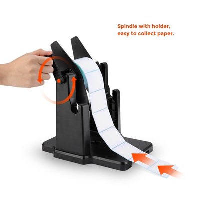 Black roll and fan-fold holder for label printer by MUNBYN CA, compatible with MU-ITPP941ST model, shown in the image.